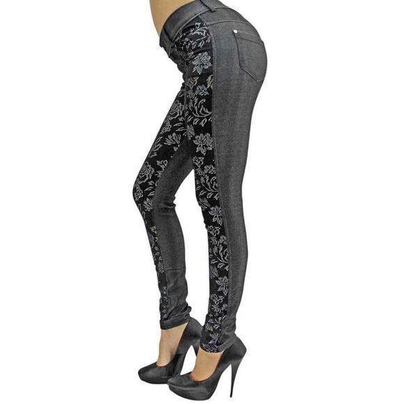 Floral Stretch Jeggings With Pockets - Picture 2 of 3